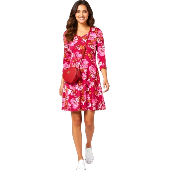 Isaac Mizrahi Dresses & Skirts - Isaac Mizrahi Floral Pima Cotton V-Neck Swing Dress Size Large Petite EUC